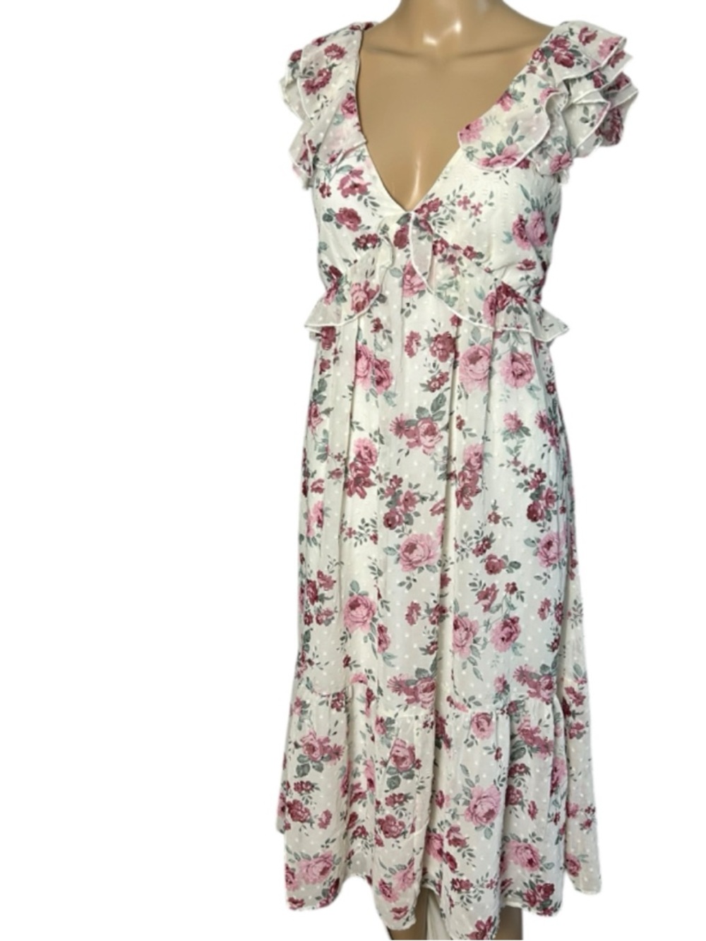 Trixxi tiered halter sundress,cut out ,tie back ruffles, M, floral,feminine ,EC